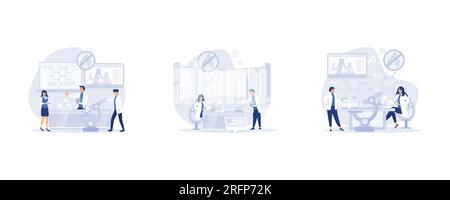 chemical researchers with laboratory equipment, Scientific research, Laboratory interior, set flat vector modern illustration Stock Vector