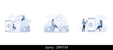 Financial transactions, money transfer, Successful transaction, set flat vector modern illustration Stock Vector