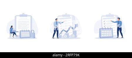 Tax preparation abstract concept, Corporate tax, taxable income, fiscal year, set flat vector modern illustration Stock Vector