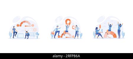 Stress level, mood scale, Depressed and mental illness, Customer Satisfaction Meter with Emotions Icons, Low Stress level, set flat vector modern illu Stock Vector