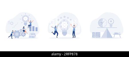 Idea Startup concept, business Development process, people try to find best idea, Payment of creativity, set flat vector modern illustration Stock Vector