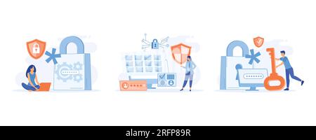 Cyber security concept, privacy data protection, personal cyberspace data security, set flat vector modern illustration Stock Vector