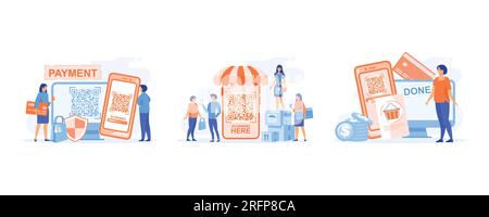 Online payment and wallet, scanning barcode for online shopping and payment. Payment Aproved, set flat vector modern illustration Stock Vector