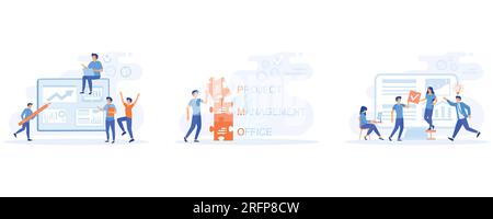 Workflow organization. Project Management Office acronym, agile visual project management, set flat vector modern illustration Stock Vector