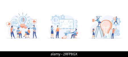 Sharing and search business ideas. Team project, brainstorm, Success managers team, set flat vector modern illustration Stock Vector