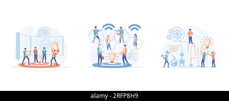 Brainstorm, idea discussion concept. Business team finding solution, manager at remote work, generating and generating ideas. set flat vector modern i Stock Vector