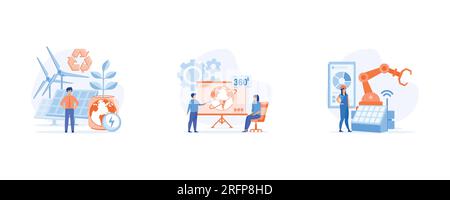 Smart industry concept, Smart intelligence technology in industrial factory. Industry 4.0. set flat vector modern illustration Stock Vector