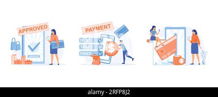 Online mobile payment and banking service, payment approved, paying taxes and debts on the cellphone apps, Mobile payment, online banking. set flat ve Stock Vector