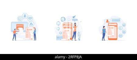 online payment concept. Digital bill. Regular payments, Saving resources , set flat vector modern illustration Stock Vector