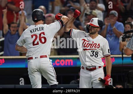 Minnesota Twins' Max Kepler bats during the third inning of a baseball game  against the New York Yankees, Monday, April 24, 2023, in Minneapolis. (AP  Photo/Abbie Parr Stock Photo - Alamy