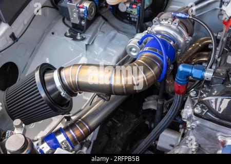 Stainless air intake pipe to turbo charger. Stock Photo