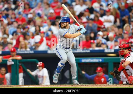 PHILADELPHIA, PA - AUGUST 06: Kyle Isbel #28 of the Kansas City Royals  during the game against the Philadelphia Phillies on August 6, 2023 at  Citizens Bank Park in Philadelphia, Pennsylvania. (Photo