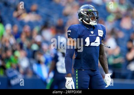 Seattle Seahawks wide receiver DK Metcalf (14) runs during the NFL football  team's training camp, Thursday, Aug. 3, 2023, in Renton, Wash. (AP  Photo/Lindsey Wasson Stock Photo - Alamy