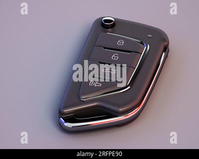 Flip car key isolated on gray background. 3D illustration. Stock Photo