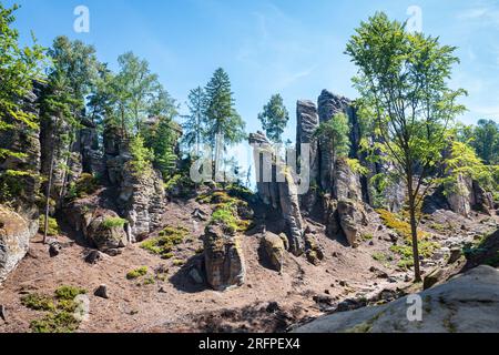 Dramatic landscape of Prachov Rocks (Czech: Prachovské skály) in Bohemia, Czech Republic. Stock Photo