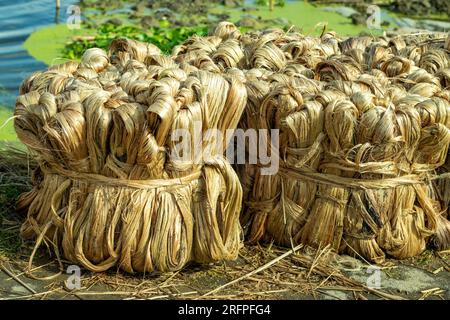 Natural jute rope, vegetable fiber woven into a thick thread close