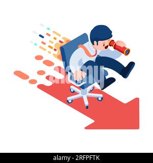 Flat 3d Isometric Businessman on Office Chair Looking for Career Opportunity. Career Development and Business Vision Concept. Stock Vector