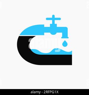 Letter C Plumber Logo Design. Plumbing Logo Symbol With Water and Water Tap Icon Stock Vector