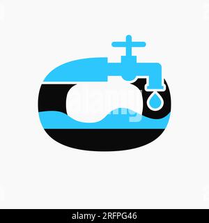 Letter O Plumber Logo Design. Plumbing Logo Symbol With Water and Water Tap Icon Stock Vector