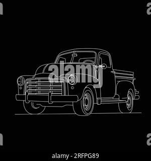 Classic Pickup truck. Line art truck. Vector and illustrations Stock