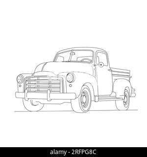 Classic Pickup truck. Line art truck. Vector and illustrations Stock ...