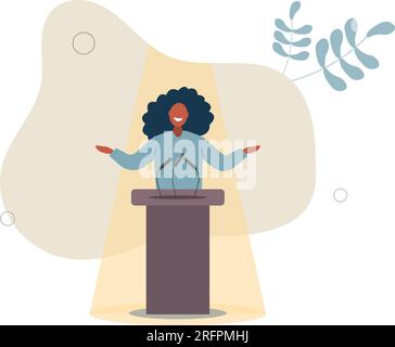 Public speaking skill, confident, charisma, hand gesture, voice and expression to win the audience concept.flat vector illustration. Stock Vector