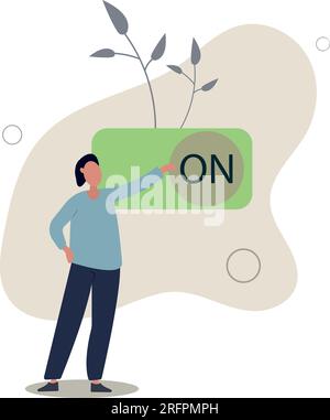 Turn on switch, paradigm shift or change to be better status, start or begin business, setting or preference concept.smart businessman push setting bu Stock Vector