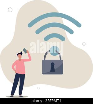Wifi encryption, wireless security or safety for internet connection, network protection or mobile access, password encryption concept.flat vector ill Stock Vector