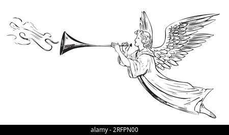 Angel with wings sketch hand drawn in doodle style Vector Stock Vector