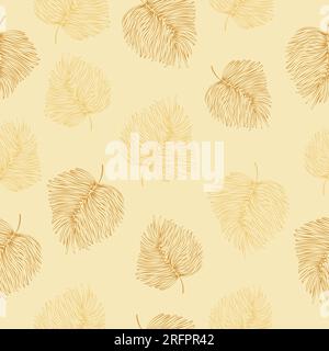 Seamless pattern with golden feathers like leaves on a light background, for fabrics, background, cover, cards, invitations, banner Stock Vector