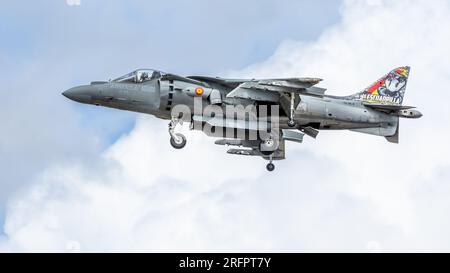 Spanish Navy - McDonnell Douglas AV-8B Harrier II, airborne at the at the 2023 Royal International Air Tattoo. Stock Photo