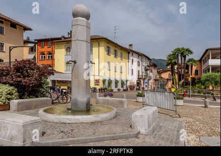 A glimpse of the lake square in the center of Caslano, Switzerland Stock Photo