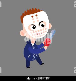 Murderer hold chainsaw . Cute halloween cartoon characters . Vector . Stock Vector