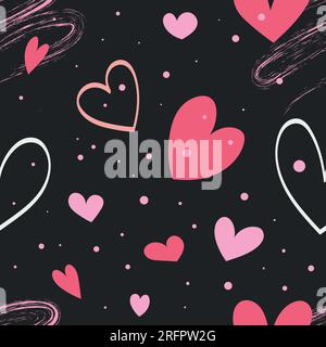 Hearts seamless vector pattern in hand drawn style. Romantic repeatable background for Valentines Day and holidays. Festive backdrop with brush heart. Stock Vector