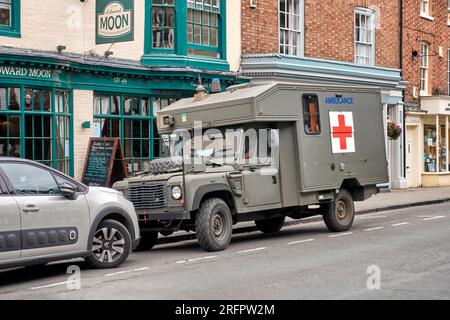 Land Rover Defender army ambulance vehicle Stock Photo