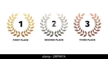 Laurel wreath of victory icon, set of gold, silver and bronze medals. Vector. Stock Vector