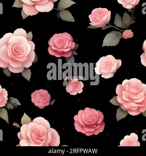 Seamless pattern with spring flowers and leaves. Hand drawn background. floral pattern for wallpaper or fabric. Flower rose. Botanic Tile. Stock Vector
