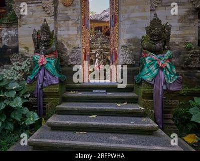 Ubud Palace, officially Puri Saren Agung, is a historical building complex situated in Ubud, Gianyar Regency of Bali, Indonesia. Stock Photo