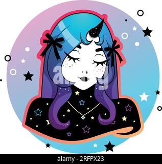 Cute cartoon colorful demon girl. Vector illustration. Stock Vector