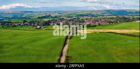 Aerial photo of Tandle Hill country park in Royton, Oldham. Manchester England. Stock Photo