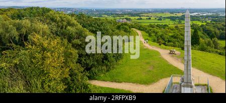 Aerial photo of Tandle Hill country park in Royton, Oldham. Manchester England. Stock Photo