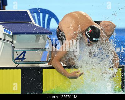 Chengdu, China's Sichuan Province. 5th Aug, 2023. Matteo Lamberti of Italy prepares for the swimming men's 800m freestyle final at the 31st FISU Summer World University Games in Chengdu, southwest China's Sichuan Province, Aug. 5, 2023. Credit: Zhang Long/Xinhua/Alamy Live News Stock Photo