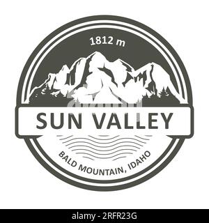 Stamp of Sun Valley in Idaho state, emblem with Bald Mountain peak, ski resort, vector Stock Vector