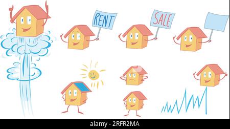 house cartoon mascot set. vector illustration Stock Vector