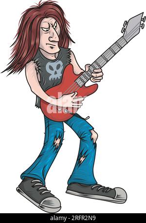rock star playing guitar, heavy metal. cartoon character Stock Vector