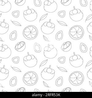 mangosteen fruit doodle seamless pattern Stock Vector