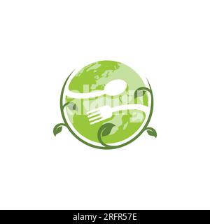 Vegetarian vegan world logo icon with globe vector image. Plant based vegan badge eco icon. Suitable vegetarian symbol logo leaf plant sign. Stock Vector