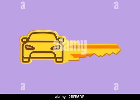 Character flat drawing car key with car shape logo, symbol. Keyring car and remote control key in vehicle interior. Modern car flip key isolated on bl Stock Photo