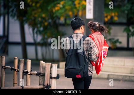 Japanese girl posing during Shichi-Go-San day at Oyama Jinja Shrine, Kanazawa, Japan Stock Photo