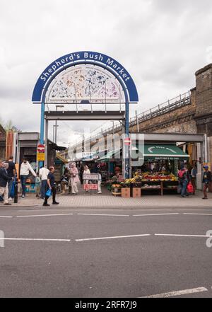 Shepherd's Bush Market signage, Shepherds Bush Market - a street market in Shepherd's Bush, West London, England, U.K. Stock Photo